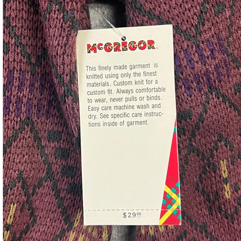 Vintage McGregor Sweater Mens L Burgundy Geometric Diamond Grandpa 80s 90s New